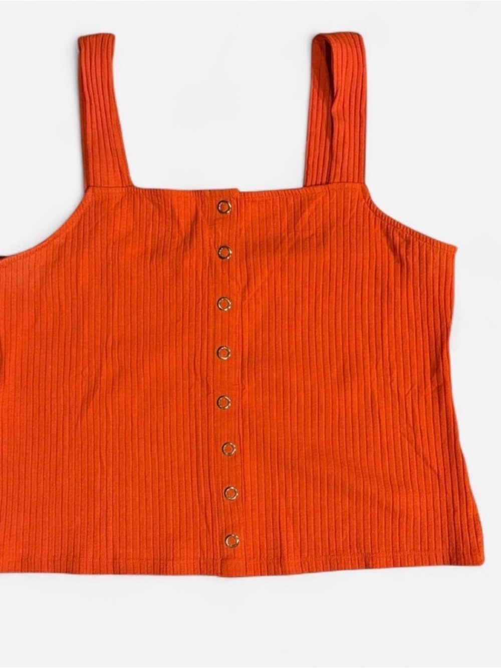 Forever 21 Bright Orange Ribbed Button-Front Tank